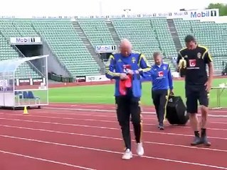 PSG’s Zlatan Ibrahimovic pranks a cameraman with a banana skin in Sweden training