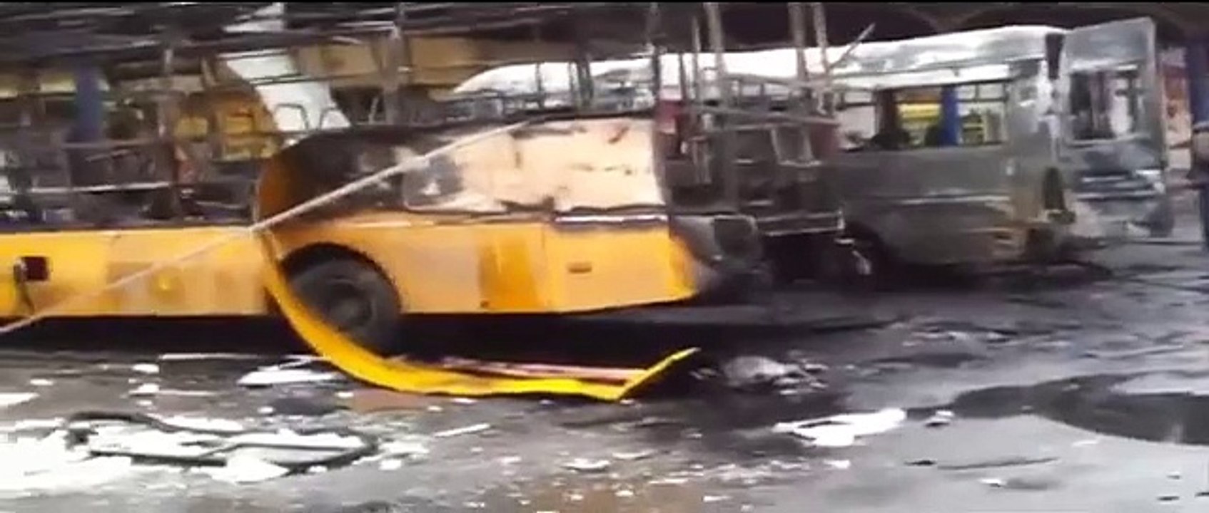 Ukraine War  - Damage From Shelling at Ukraine Bus Station center of Donetsk _ 2015