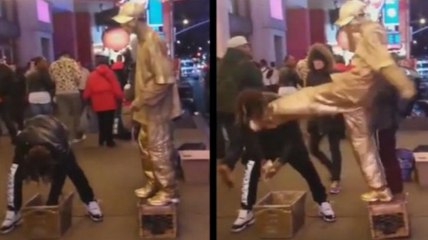 "You Thought I Was A Statue For Real?" Human Statue Kicks Thief In The Face