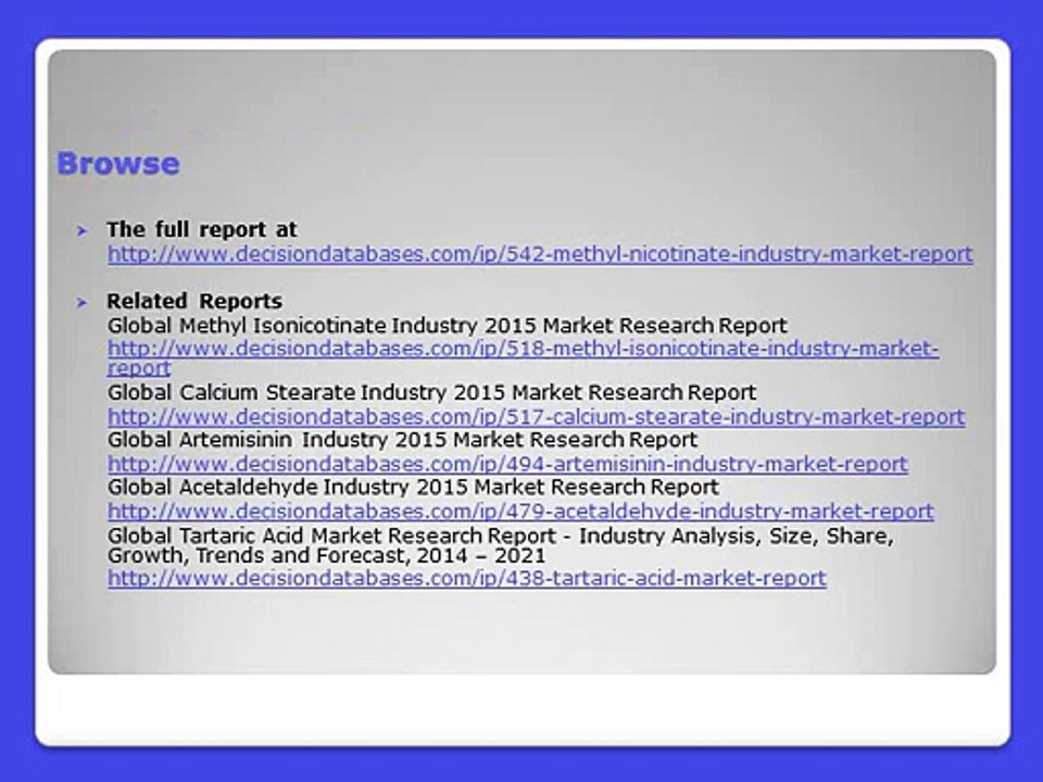 Global Methyl Nicotinate Market - DecisionDatabases.com