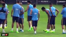 Neymar And Lionel Messi Joking Together During Barcelona training 2015