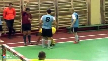 Angry player punch the referee in face - Futsal game in Russia