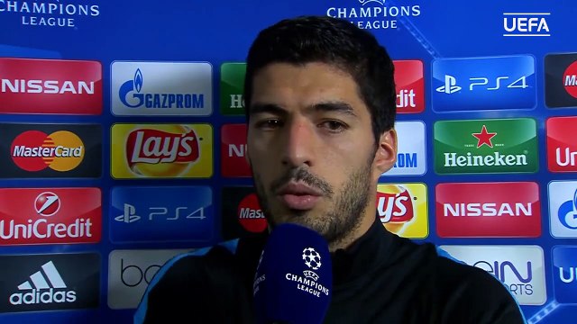 El jugador uruguayo Luis Suárez habló con tras el triunfo del Barcelona por 3-0 sobre el BATE Borisov.