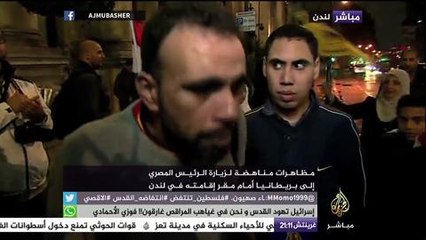 آراء بعض المعارضين للسيسي أمام مقر إقامته في لندن
