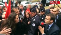 Macron à Rennes. Interpellé par des manifestants