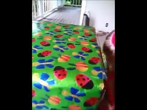 Cette Fillette Est En Train De Déballer Un Très Gros Cadeau.