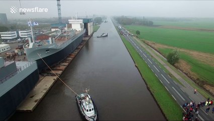 Amazing drone footage of cargo ship launch