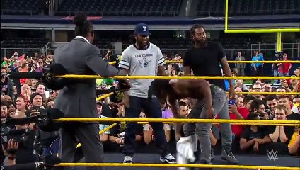 Booker T battles Brandon Carr in Spinaroonie-off WrestleMania On-Sale Party, November 5, 2015