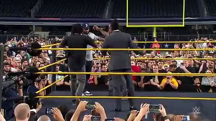 Booker T battles Brandon Carr in Spinaroonie-off WrestleMania On-Sale Party, November 5, 2015