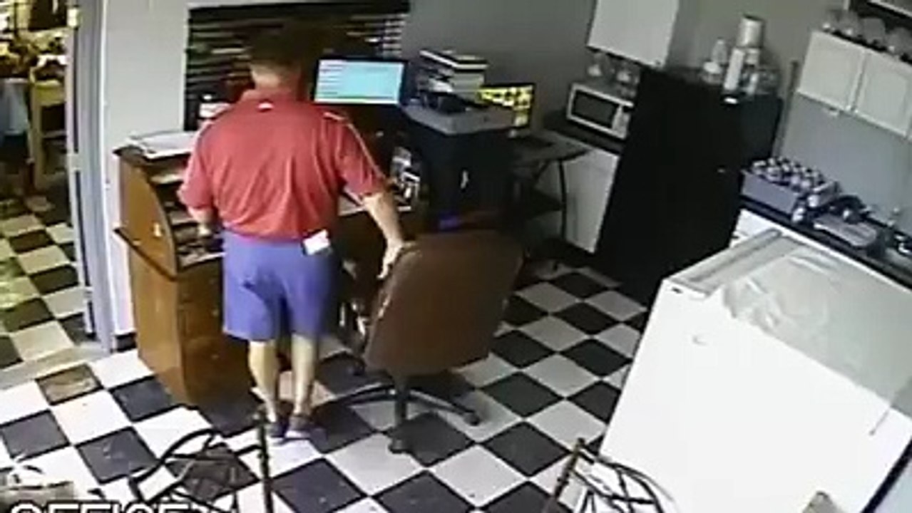 Funny man fall in his office