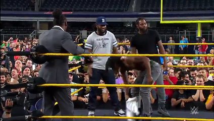Booker T battles Brandon Carr in Spinaroonie-off WrestleMania On-Sale Party, November 5, 2015