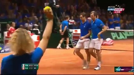 Full 3rd Set Federer/Wawrinka vs Gasquet/Beneteau Davis Cup 2014 Final