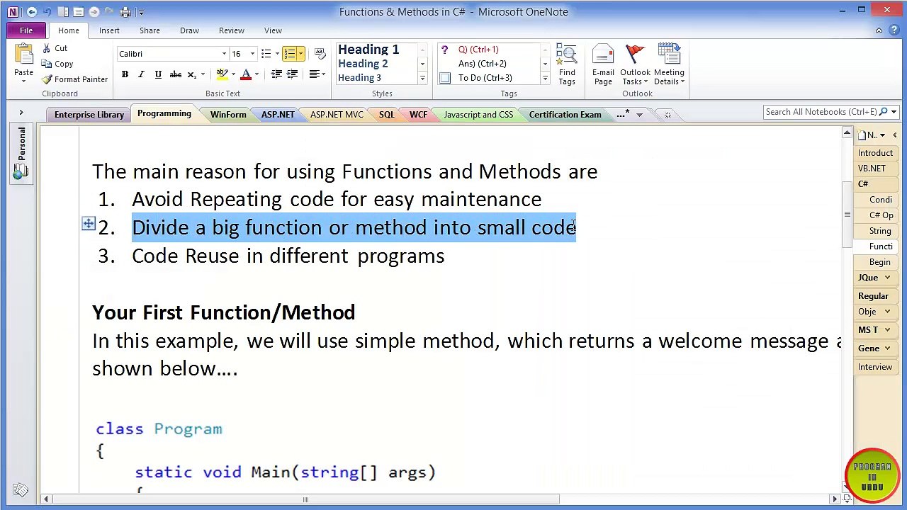 functions and methods video 2 in visual studio