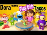 Dora The Explorer has Play Doh Tacos with The Teletubbies and Cookie Monster Chef