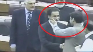 Hamza Shahbaz showing Ayaz Saadiq his 