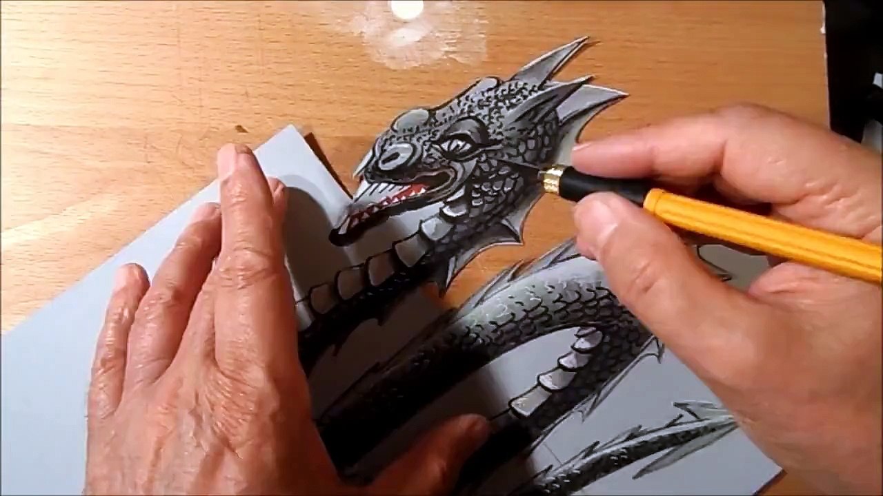 Drawing a 3D Loch Ness Monster - Anamorphic Illusion | Trick Art
