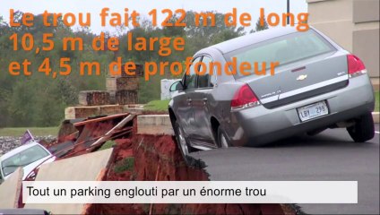 Tout un parking englouti par un énorme trou