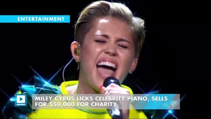 Miley Cyrus Licks Celebrity Piano, Sells for $50,000 for Charity