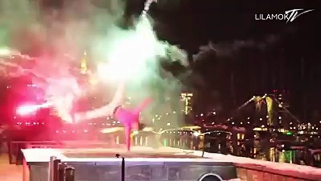 Rocket B-Boy dancing with Fire Crackers