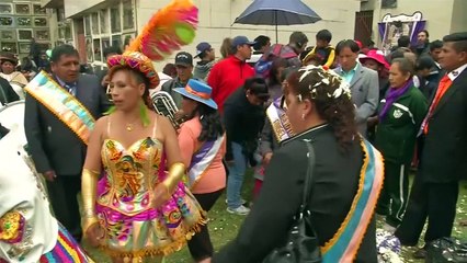 Human skulls decorated for festival in Bolivia