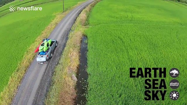 Amazing drone footage of kayakers taking on dangerous waterfalls