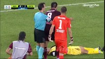 Greek stretcher bearers drop injured player while taking him off pitch!