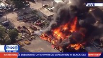 Massive fire engulfs New York State Thruway building in Larchmont