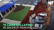 Ground Collapses At IHOP Parking Lot, Leaves 15 Cars Caved In