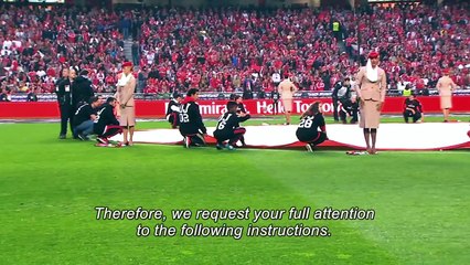 Emirates airline stewardesses’ safety demonstration at Benfica match