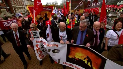 Steelworkers rally in Scunthorpe in protest of job losses