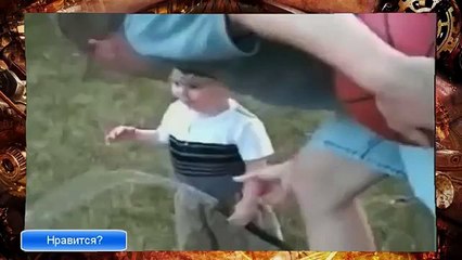 Funny Baby goes down from Water Slide
