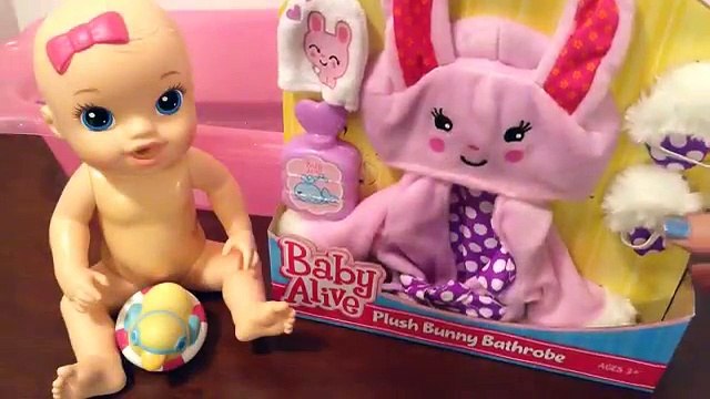 Baby Alive Plush Bunny Robe for Dolls from Toys R Us with Sips n Cuddles Newborn Ariel Bathtime
