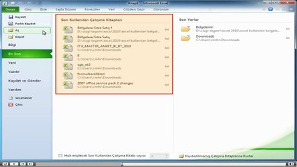 Excel, Baslangıc_2-Excel'e Giriş_4-Çalışma Kitabını Açma