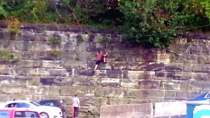 Drunk Tailgater Falls From a Wall at Browns Stadium