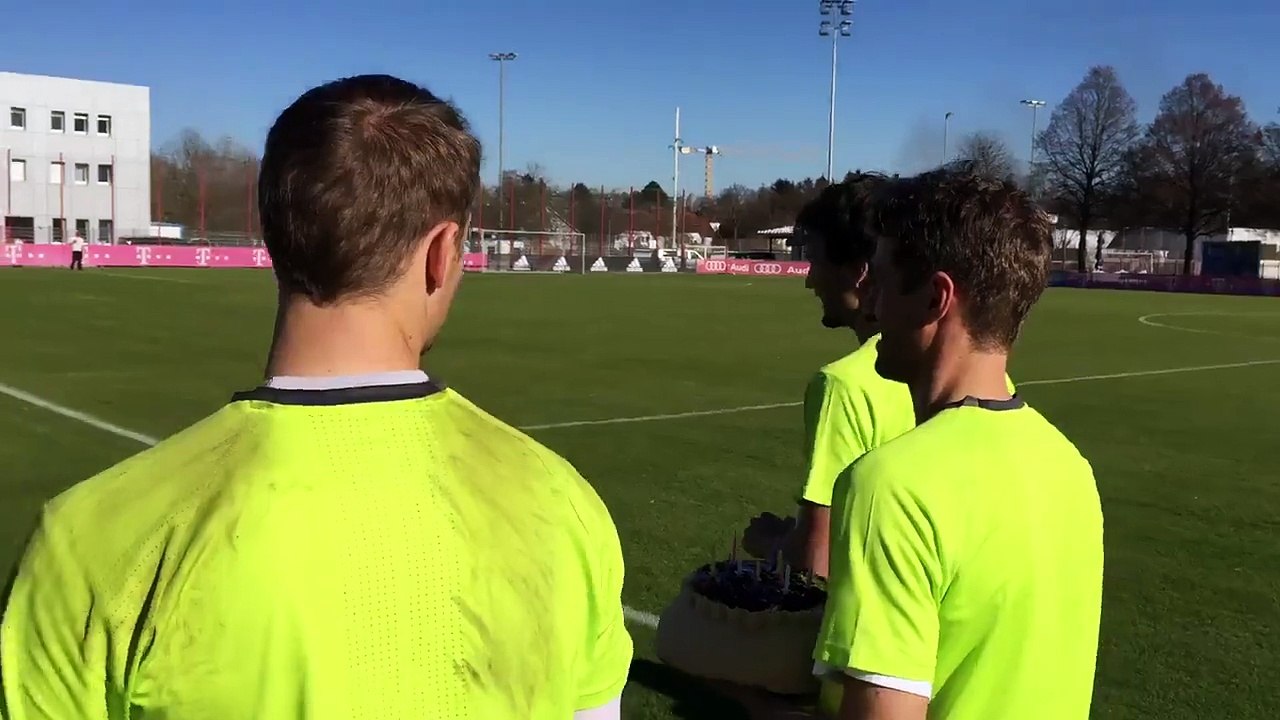 Philipp Lahm gets a birthday cake at Germany training