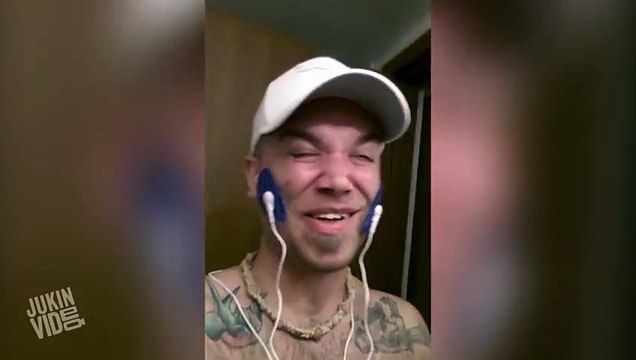 Man Puts Electrode Massager On His Face Electric Shocks