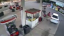 Robber tries stealing cash belt at pump and drags attendant