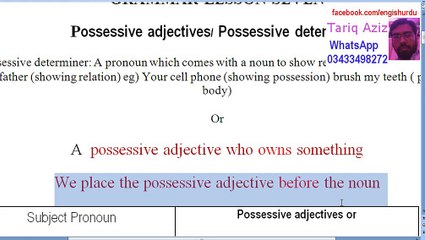 Possessive adjectives part One grammar lesson