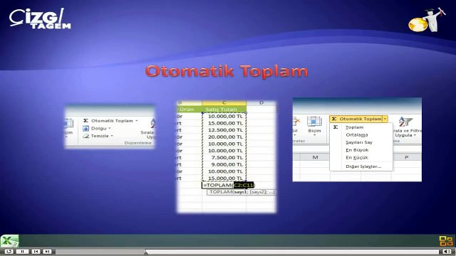 Excel, Baslangıc_5-Formül ve İşleve Giriş_5-Otomatik Toplam'ı Kullanma