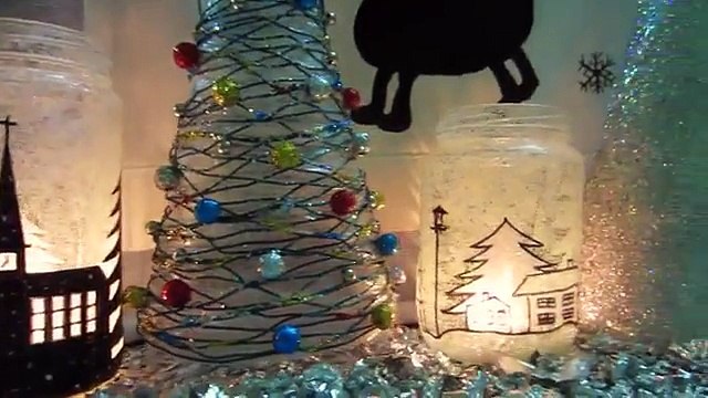 Handmade Tabletop Christmas Trees with String and Glitter - DIY Christmas Decorations