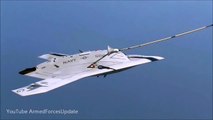 US Navy X 47 stealth UAV Aircraft take off and landing