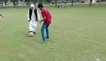 grandpa trolling young guy, football skills