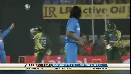 ahmed shazad tak a long six on sharma