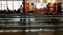 swimming team is bored at an airport