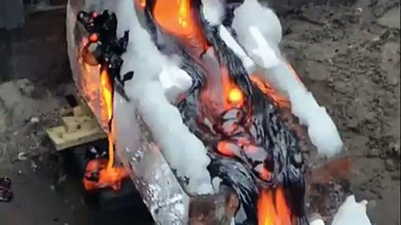 Fry the meat from lava