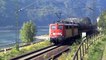 Züge und Schiffe bei Kamp-Bornhofen am Rhein, Crossrail Class 66, 2x 140, 155, 185, 2x 143, 428