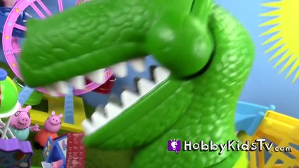 play dough Peppa Pig Sells Toys! Giant Rex Dino, Play-Doh Balloon, Fair Park by HobbyKidsTV
