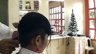 Chopping all hair in barber shop
