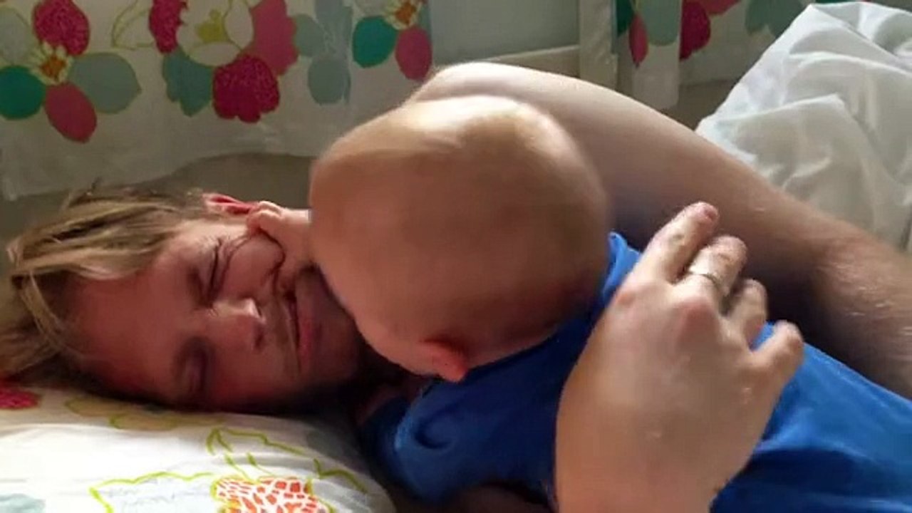 Baby Waking Up His Dady, Wake up Dady....!