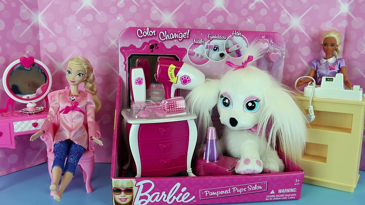 Frozen Elsa and Kids Dog Washing Grooming with Barbie Suds & Hugs Pups Dog Toys DisneyCarT